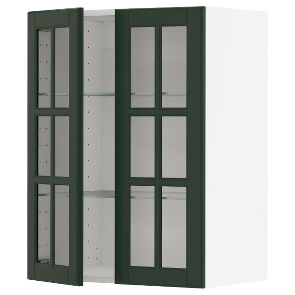 Навесной шкаф с полками, 2 стекло дв, белый/Будбин темно-зеленый 60x80 см IKEA METOD МЕТОД 793.040.27 - фото 1