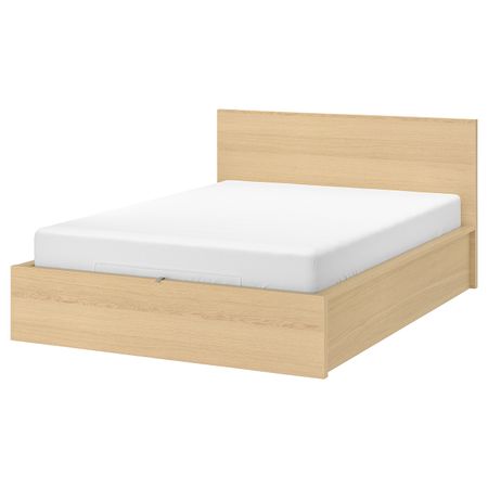 Кровать с подъемным механизмом, дубовый шпон, беленый 180x200 см IKEA MALM МАЛЬМ 904.126.81