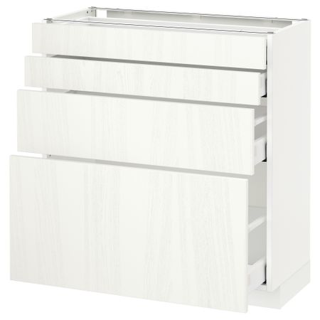 Напольный шкаф 4 фронтальных панели, 4 ящика МЕТОД / МАКСИМЕРА, белый, Росдаль белый
