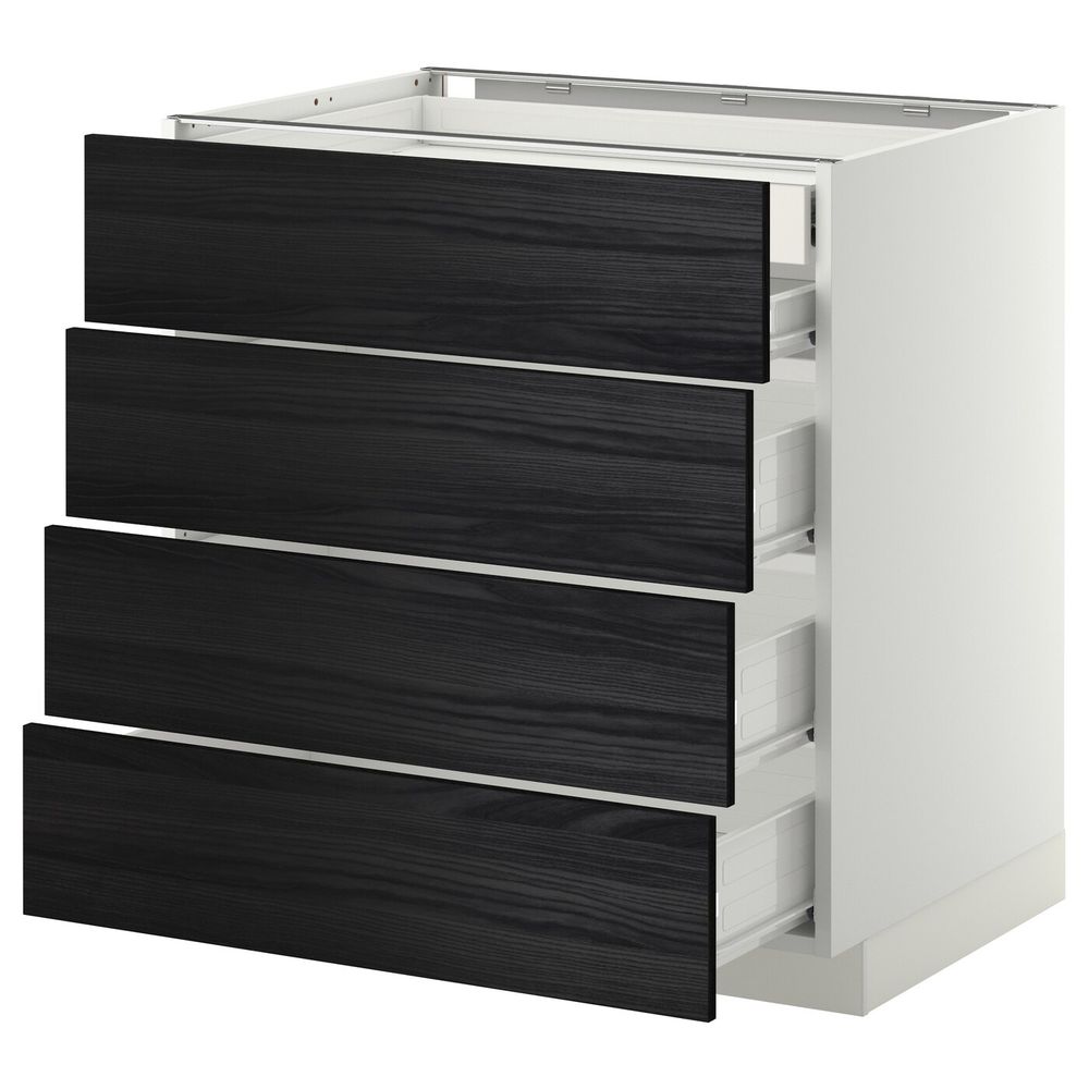 Напольный шкаф 4 фронтальных, 2 низких, 3 средних ящ, белый, Тингсрид черный 80x60 см IKEA МЕТОД / ФОРВАРА 192.673.01 - фото 1