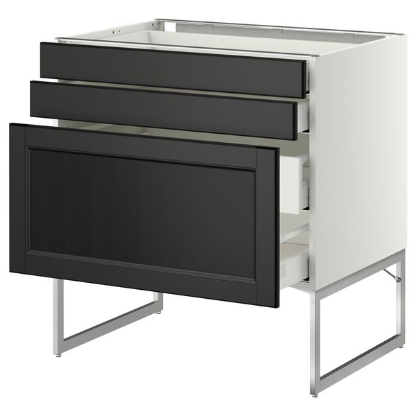 Напольный шкаф 3 фронтальных панели, 2 нижних, 2 средних ящика МЕТОД / МАКСИМЕРА, белый, Лаксарби черно-коричневый - схема-чертеж с размерами