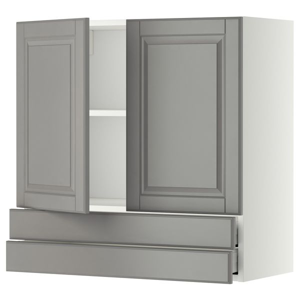 Навесной шкаф, 2 дверцы, 2 ящика МЕТОД / МАКСИМЕРА, белый, Будбин серый - фото 1