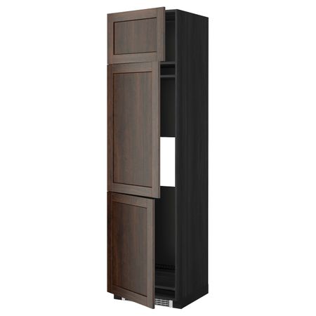 Высокий шкаф для холодильника или морозильника, с 3 дверями, черный/Эдсерум коричневый 60x60x220 см IKEA МЕТОД 092.266.55