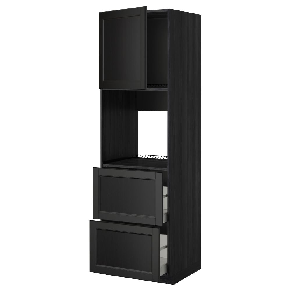 Высокий шкаф для духовки + дверца, 2 форнтальных, 2 высоких ящик МЕТОД / МАКСИМЕРА, черный, Лаксарби черно-коричневый - фото 1