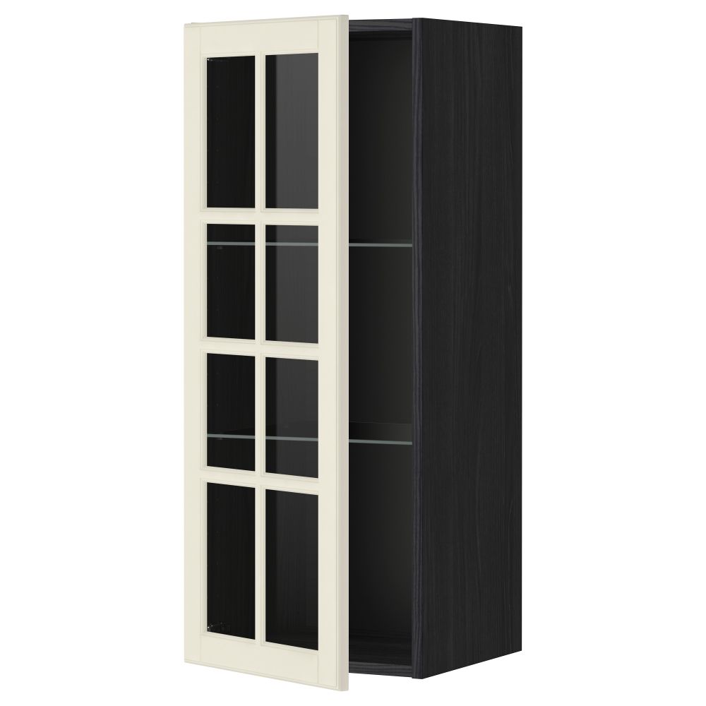 Навесной шкаф с полками, стекляными дверцы МЕТОД, черный, Будбин белый с оттенком - схема-чертеж с размерами