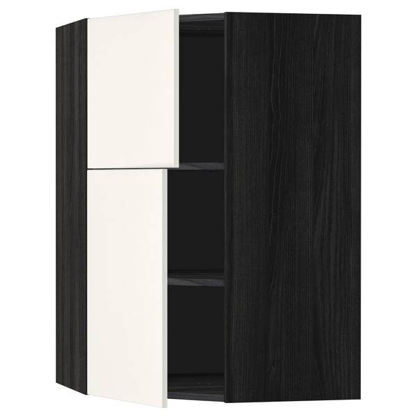 Угловой навесной шкаф + полки, 2 дверцы МЕТОД, черный, Веддинге белый (68x100 см) - схема-чертеж с размерами