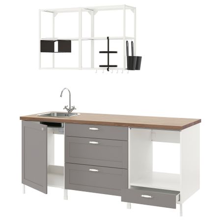 Кухня, 203x63.5x222 см, белый, серый каркас IKEA BEGIVENHET БЕГИВЕНХЕТ 093.373.14
