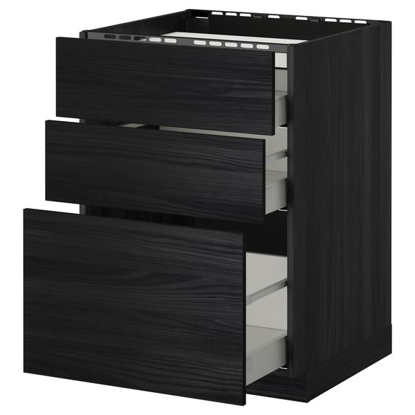 Напольный шкаф, 3 фронтальных панели, 3 ящика МЕТОД / МАКСИМЕРА, черный, Тингсрид черный - схема-чертеж с размерами