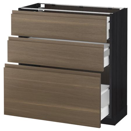 Напольный шкаф с 3 ящиками, черный/Воксторп грецкий орех 80x37 см IKEA МЕТОД / МАКСИМЕРА 092.387.76