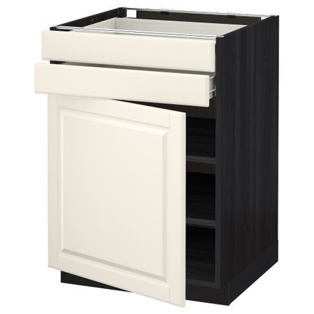 Напольный шкаф с дверцей, 2 ящиками МЕТОД / ФОРВАРА, черный, Будбин белый с оттенком