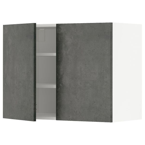 Навесной шкаф с полками/2дверцы, белый/кальхюттан под темно-серый бетон 80x60 см IKEA METOD МЕТОД 894.413.16 - схема-чертеж с размерами