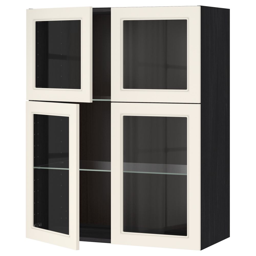 Навесной шкаф с полками, 4 стекло дверцы МЕТОД, черный, Хитарп белый с оттенком (80x100 см) - схема-чертеж с размерами