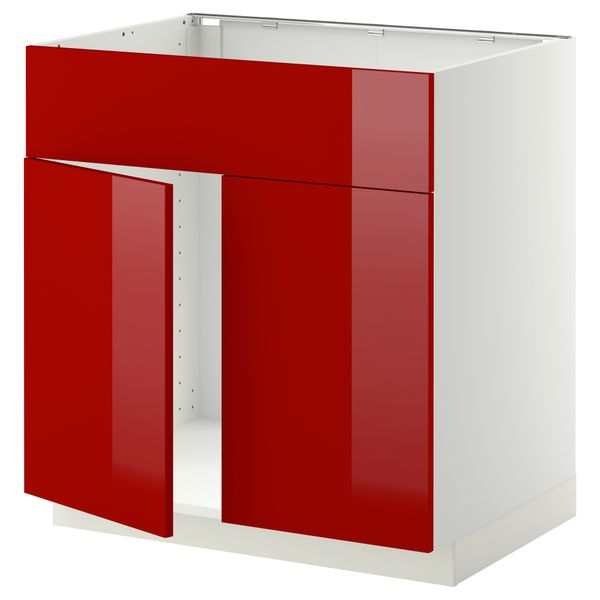 Напольный шкаф под мойку 2 дверцы/фронтальных панели МЕТОД, белый, Рингульт красный (80x60 см) - схема-чертеж с размерами