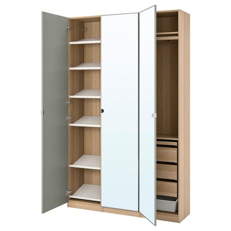 Гардероб, комбинация, под беленый дуб/зеркальное стекло 150x38x236 см IKEA PAX ПАКС / VIKEDAL ВИКЕДАЛЬ 493.295.24