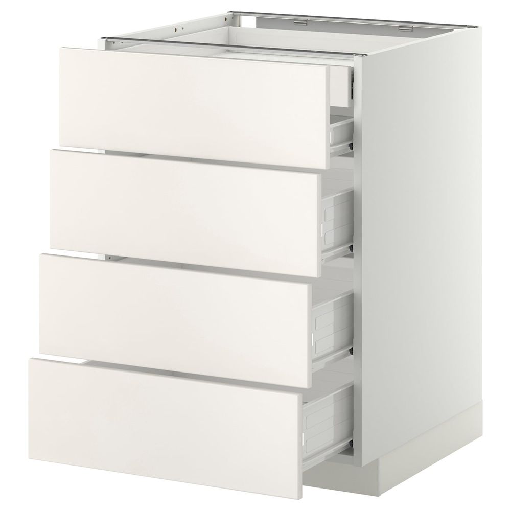 Напольный шкаф 4 фронтальных, 2 низких, 3 средних ящ, белый/Веддинге белый 60x60 см IKEA МЕТОД / ФОРВАРА 692.621.55 - фото 1