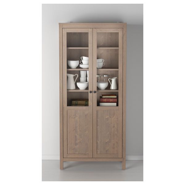 Шкаф с глухой, стеклянной дверцей ХЕМНЭС, серо-коричневый (90x197 см) - схема-чертеж с размерами