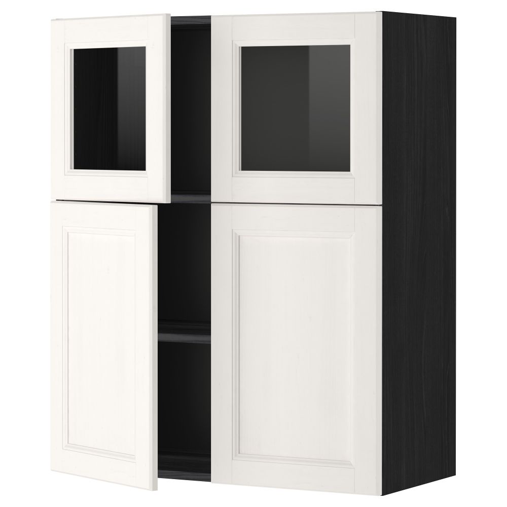 Навесной шкаф, полки, 2 двери, 2 стеклянные дверцы МЕТОД, черный, Лаксарби белый (80x100 см) - схема-чертеж с размерами