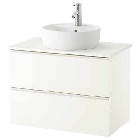 Шкаф п-раковину/столешн45/раковина ГОДМОРГОН/АЛДЕРН / ТОРНВИКЕН, глянцевый белый, белый