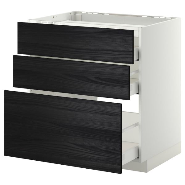 Напольный шкаф, 3 фронтальных панели/3ящика, белый, Тингсрид черный 80x60 см IKEA МЕТОД / МАКСИМЕРА 792.356.23 - схема-чертеж с размерами