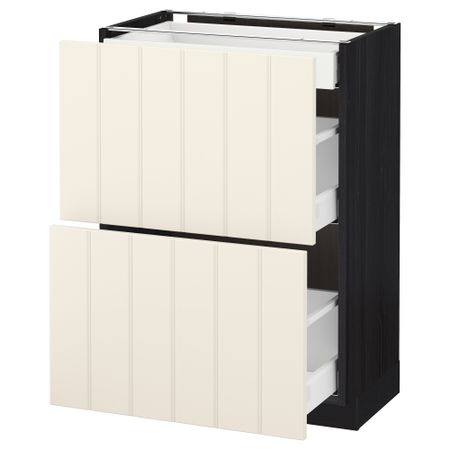 Напольный шкаф/ 2 фасада/ 3 ящика МЕТОД / МАКСИМЕРА, черный, Хитарп белый с оттенком