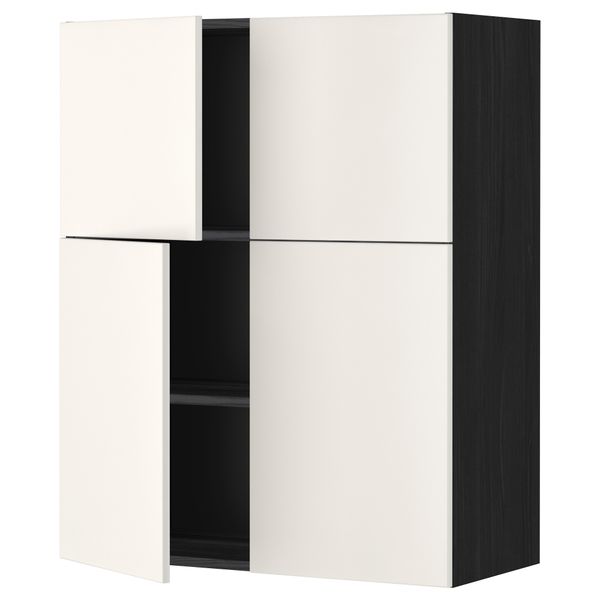 Навесной шкаф с полками, 4 дверцы МЕТОД, черный, Веддинге белый (80x100 см) - схема-чертеж с размерами