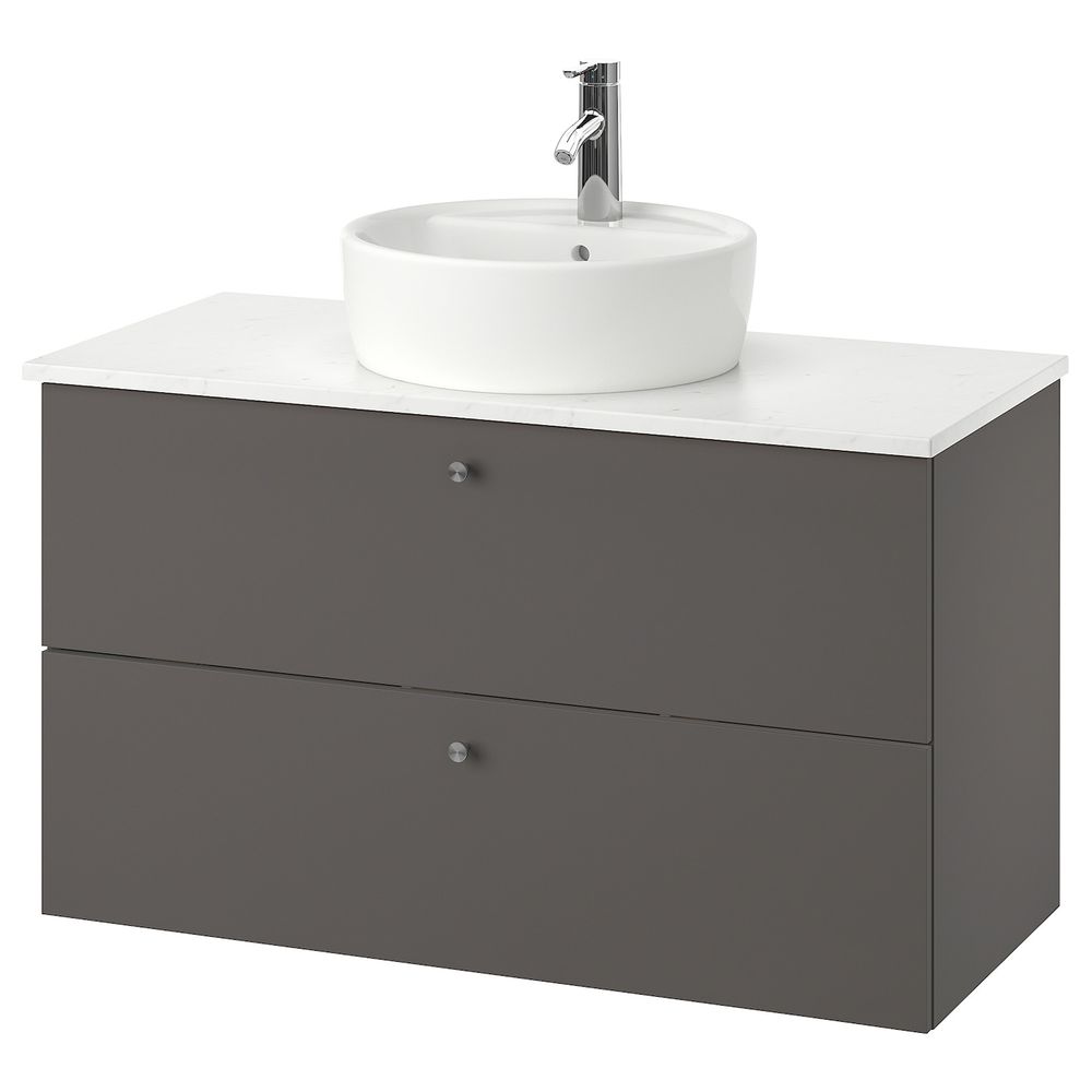 Шкаф п-раковину/столешн45/раковина, Гилльбурен темно-серый/под мрамор ДАЛЬШЕР смеситель 102x49x74 см IKEA GODMORGON/TOLKEN - фото 1