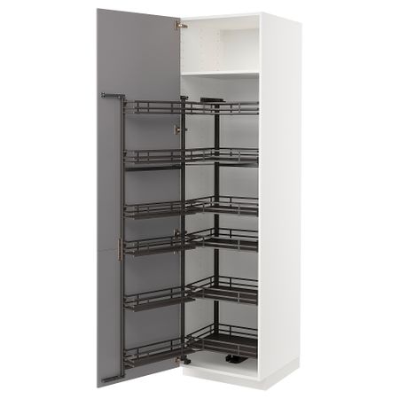 Высокий шкаф с выдвижным модулем, белый, Bodbyn серый, 60x60x220 см IKEA METOD МЕТОД 594.719.51