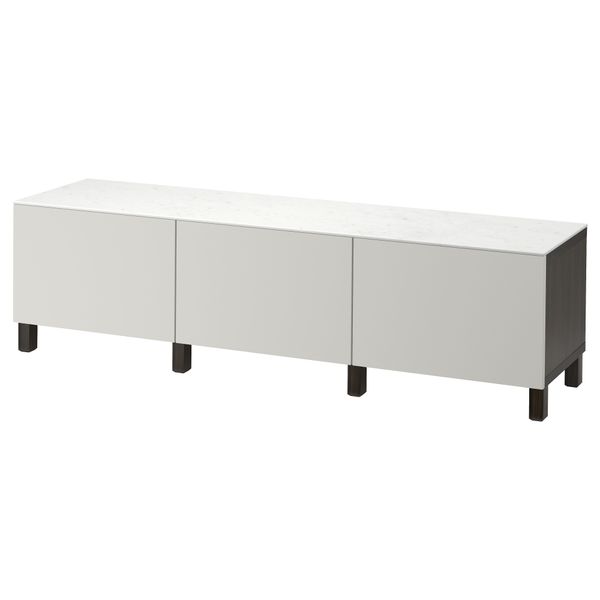 Комбинация для хранения с ящиками БЕСТО, черно-коричневый, Лаппвикен светло-серый (180x42x48 см) - фото 1