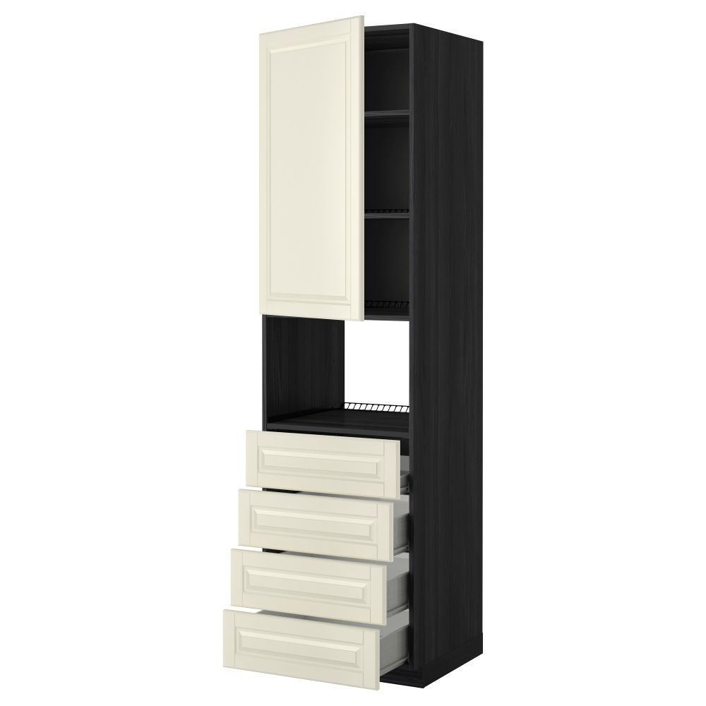 Высокий шкаф для духовки, дверца, 4 ящика МЕТОД / ФОРВАРА, черный, Будбин белый с оттенком - фото 1