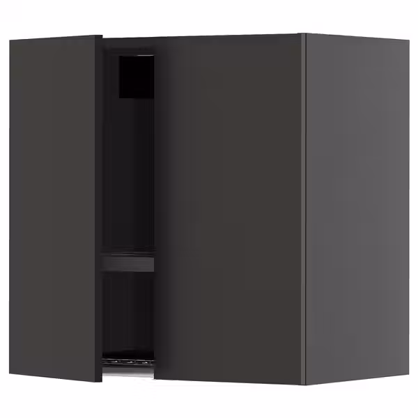 METOD Навесной шкаф с сушилкой/2дверцы - черно-серый/Nickebo матовый антрацит 60x60 см - фото 1