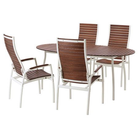Стол + 4 кресла, для сада ВИНДАЛЬШЁ, белый, коричневая морилка