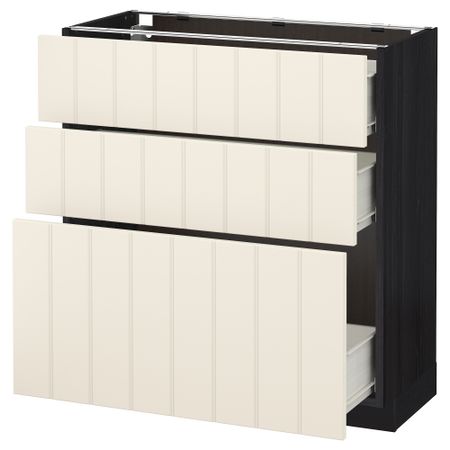 Напольный шкаф с 3 ящиками МЕТОД / ФОРВАРА, черный, Хитарп белый с оттенком