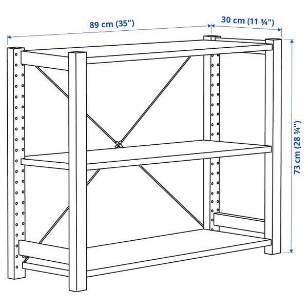 1 секция/полки, сосна 89x30x73 см IKEA IVAR ИВАР 794.015.18 - схема-чертеж с размерами