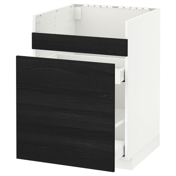 Напольный шкаф для мойки ХАВСЕН/3фасада/2ящ, белый Максимера, Тингсрид черный 60x60 см IKEA МЕТОД 192.805.00 - схема-чертеж с размерами
