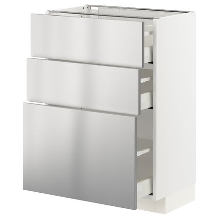 Напольный шкаф с 3 ящиками, белый/Ворста нержавеющая сталь 60x37 см IKEA METOD МЕТОД / MAXIMERA МАКСИМЕРА 293.299.83