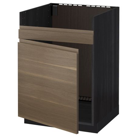Напольный шкаф для мойки ХАВСЕН, черный/Воксторп грецкий орех 60x60 см IKEA МЕТОД 492.801.84