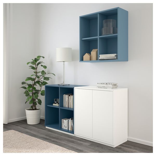 Комбинация шкафов с цоколем ЭКЕТ, белый/голубой белый/светло-серый, темно-синий (140x35x182 см) - фото 2