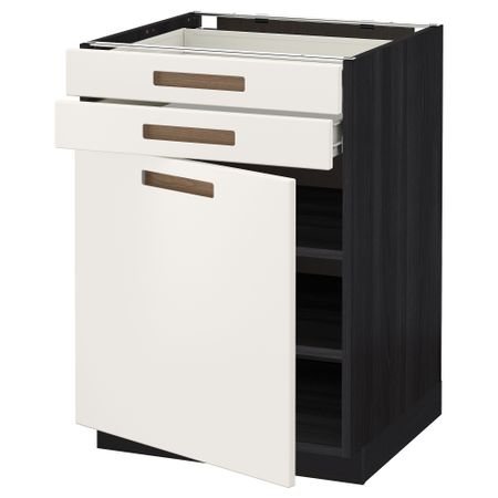 Напольный шкаф с дверцей, 2 ящиками МЕТОД / ФОРВАРА, черный, Мэрста белый