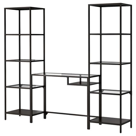 Стеллаж + стол для/ноутбука, черно-коричневый/стекло 202x36x175 см IKEA VITTSJÖ ВИТШЁ 792.944.91