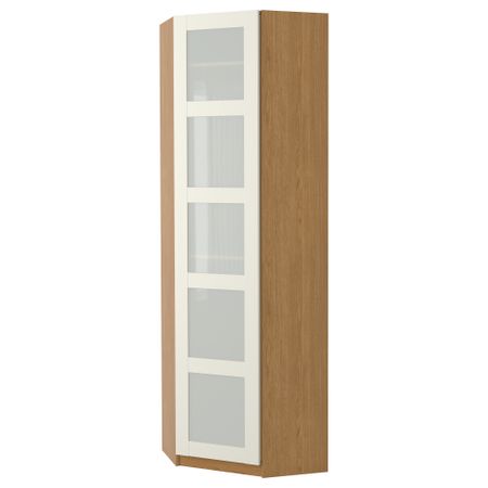 Гардероб угловой ПАКС, под дуб, Бергсбу матовое стекло