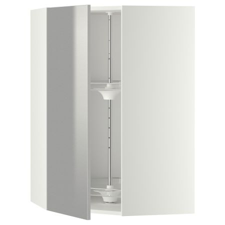 Угловой навесной шкаф с вращающейся секцией МЕТОД, белый, Гревста нержавеющ сталь