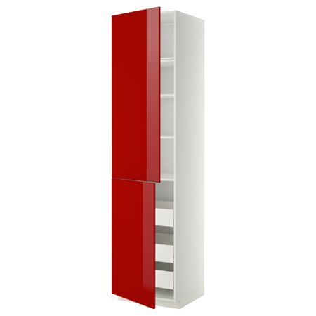 Высокий шкаф + полки, 3 ящика, 2 дверцы МЕТОД / МАКСИМЕРА, белый, Рингульт красный