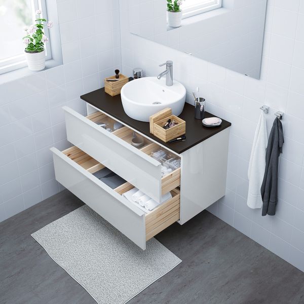 Шкаф п-раковину/столешн45/раковина, глянцевый белый/антрацит ДАЛЬШЕР смеситель 102x49x74 см IKEA GODMORGON/TOLKEN - схема-чертеж с размерами