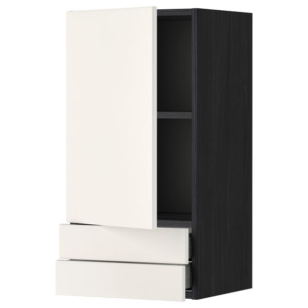 Навесной шкаф с дверцей, 2 ящика МЕТОД / МАКСИМЕРА, черный, Веддинге белый - фото 1