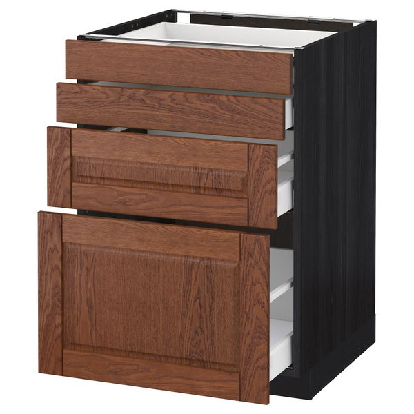Напольный шкаф 4 фронтальных панели, 4 ящика МЕТОД / МАКСИМЕРА, черный, Филипстад коричневый - схема-чертеж с размерами