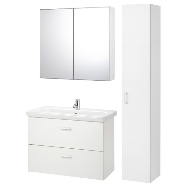 Комплект мебели для ванной,8 предм., белый/ПИЛКОН смеситель 84x43x65 см IKEA FISKÅN ФИСКОН / TVÄLLEN ТВЭЛЛЕН 594.373.73 - фото 1