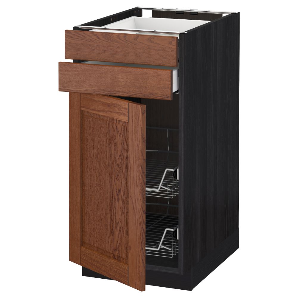 Напольный шкаф, дверца, 2 ящика, проволочных корзин МЕТОД / МАКСИМЕРА, черный, Филипстад коричневый - схема-чертеж с размерами