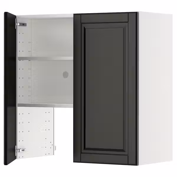 METOD Навесной шкаф д/вытяжки/полка/дверь - белый/Bodbyn чёрный 80x80 см - фото 1