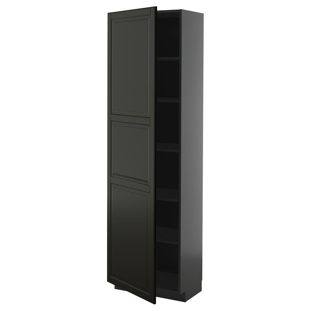 METOD Высокий шкаф с полками - черно-серый/Bodbyn чёрный 60x37x200 см - фото 1