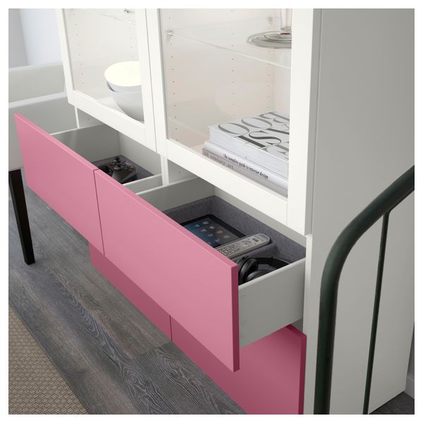 Комбинация для хранения со стеклянными дверцами БЕСТО, Лаппвикен розовый, Синдвик белый прозрачное стекло (120x40x128 см) - схема-чертеж с размерами